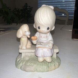Precious Moments Figurine 1979 " Loving Is Sharing" (Girl Sharing With Dog)